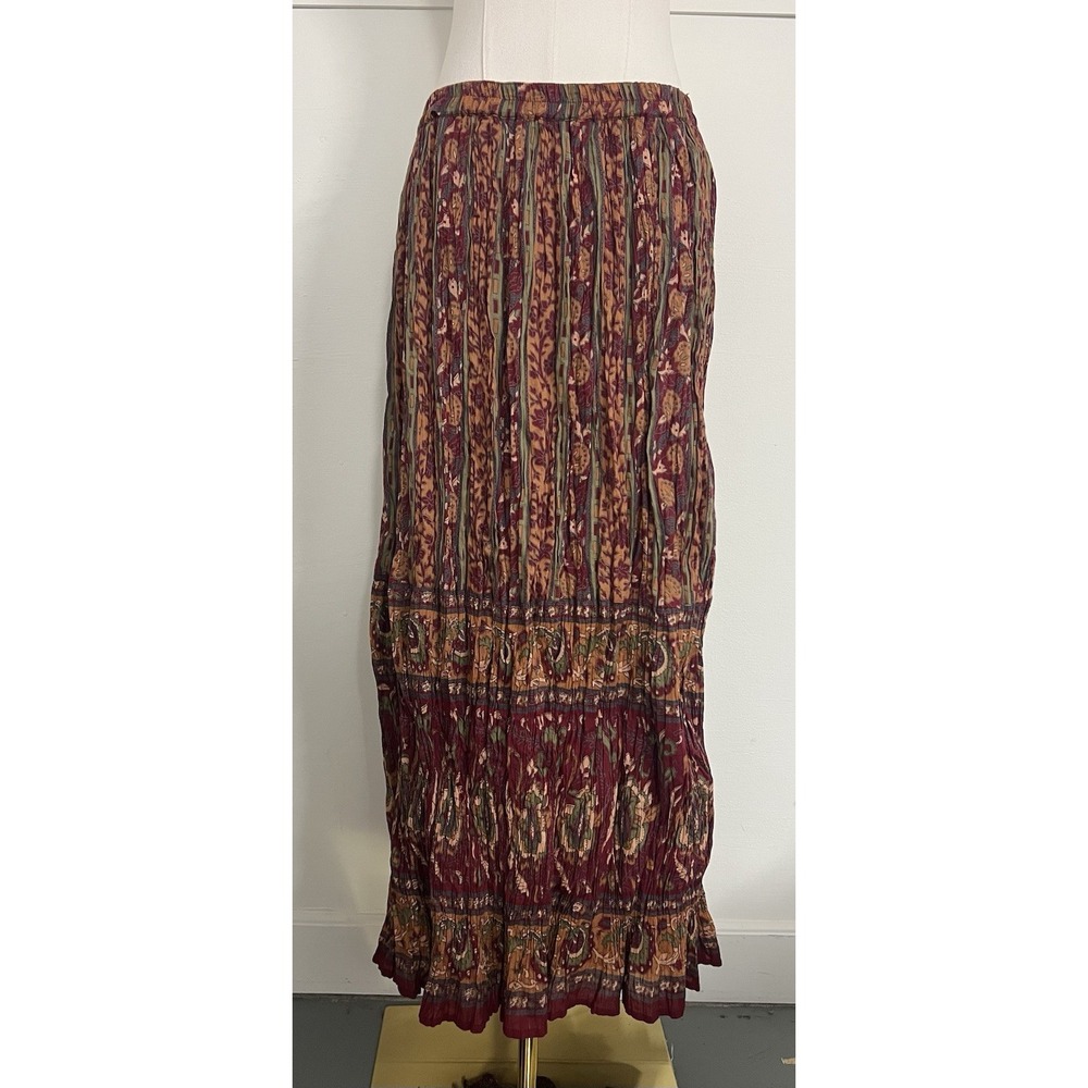 CJ Banks Colorful Crinkle Maxi Skirt Broomstick Boho Gypsy Festival Cotton India